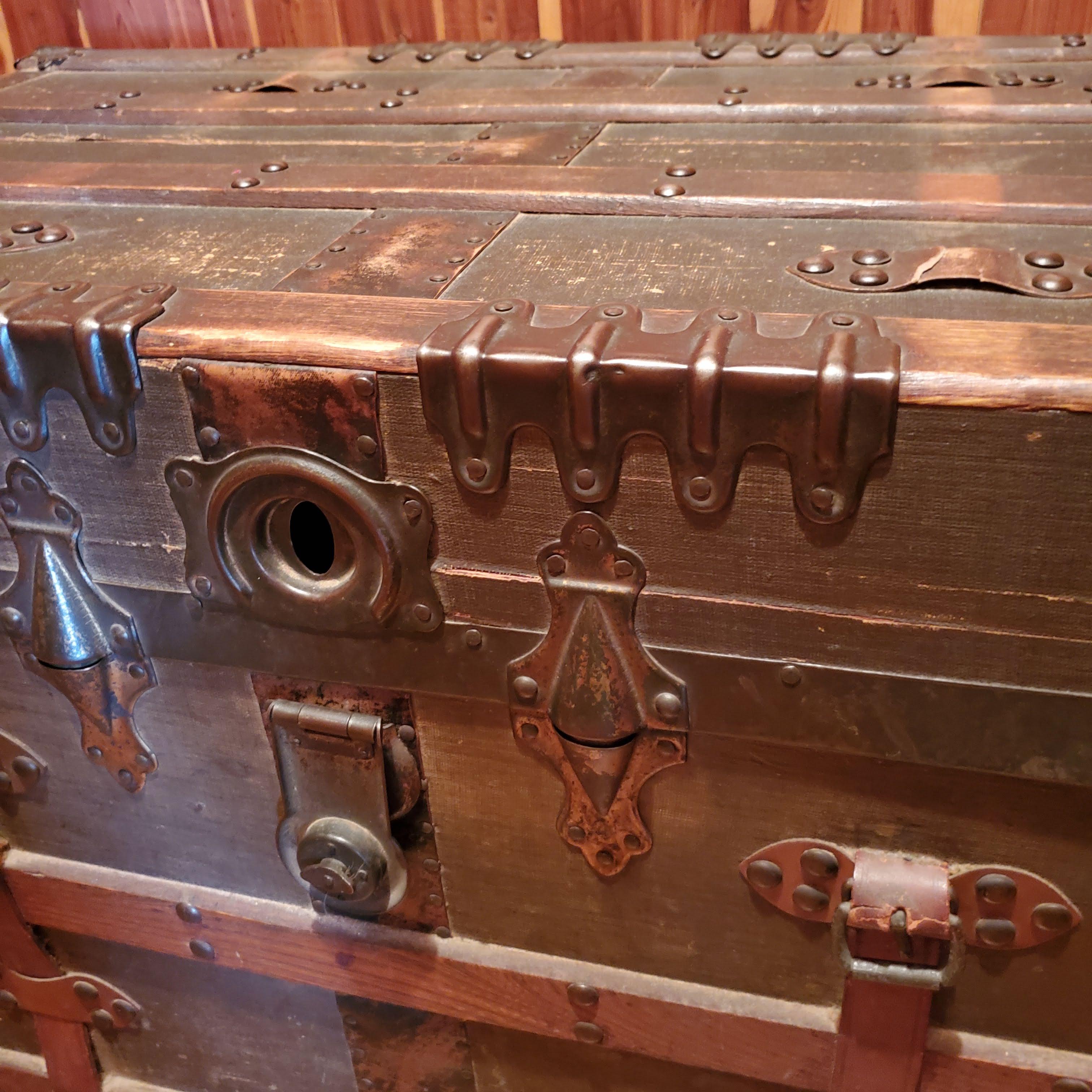 Antique Steamer Trunk Made from Pine with Leather Straps