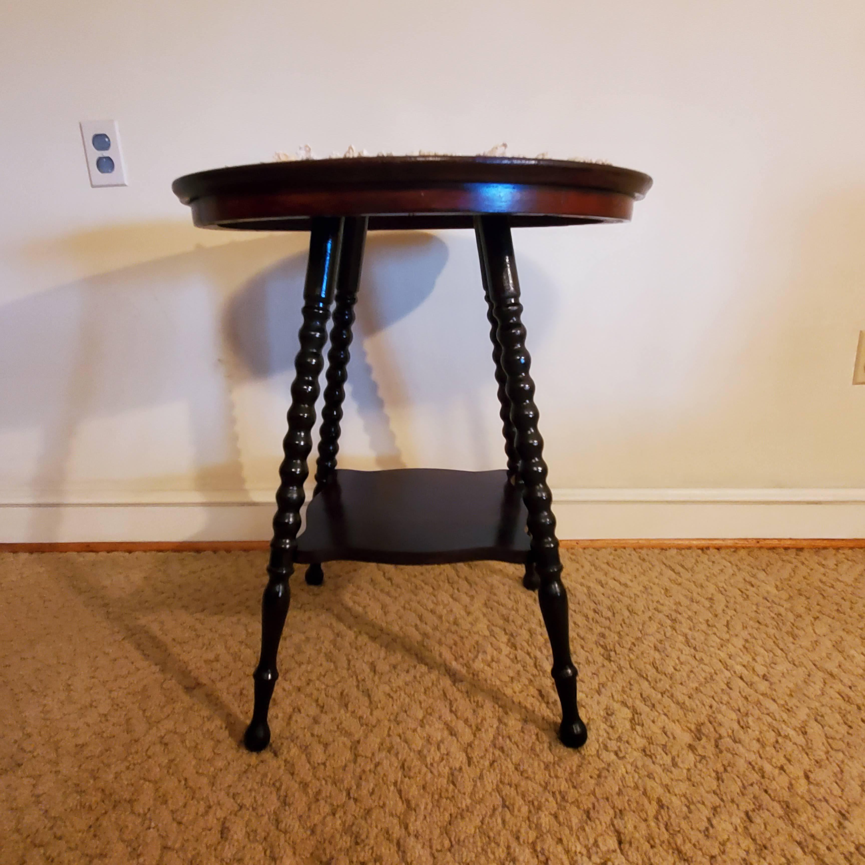 Antique Solid Wood Table with Doily