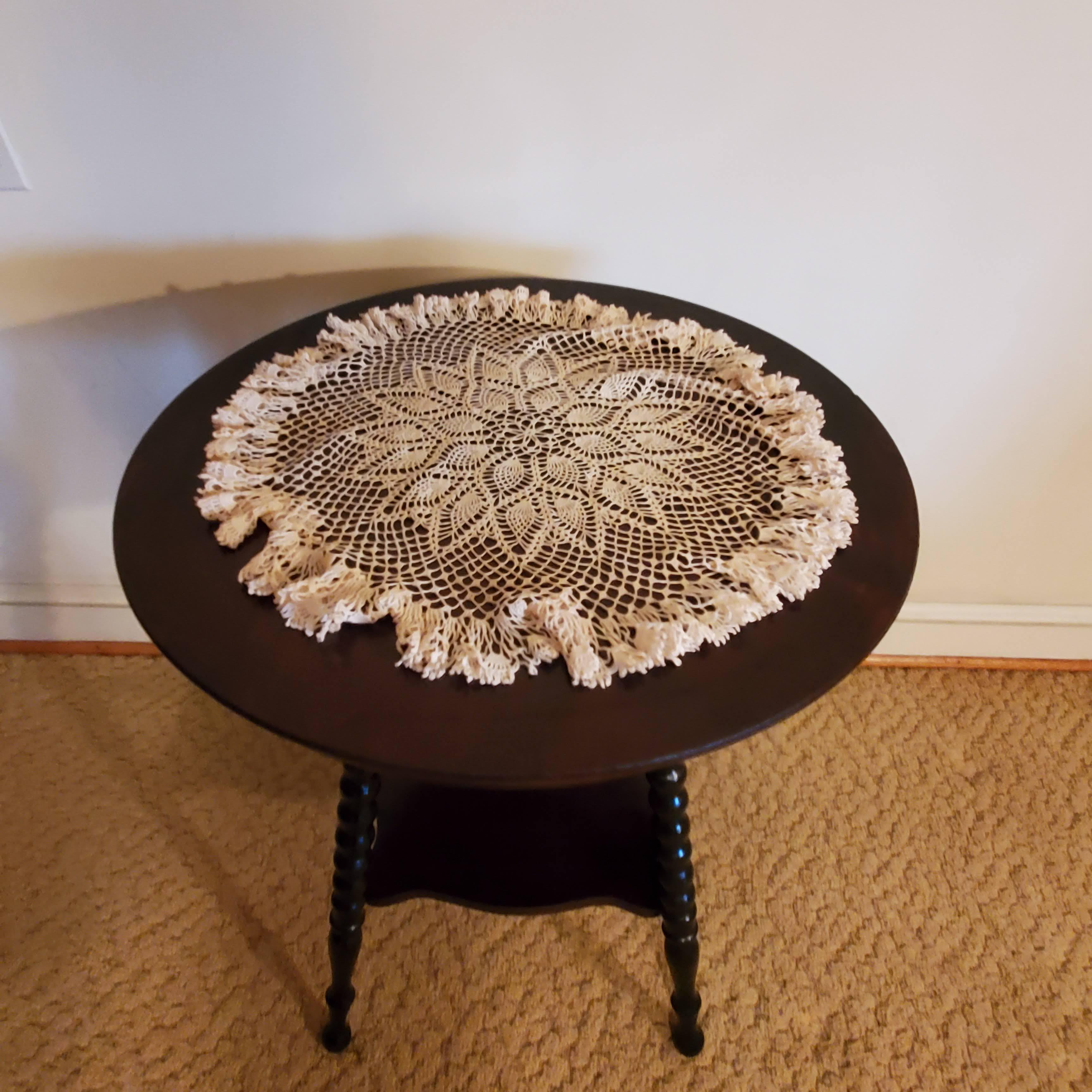 Antique Solid Wood Table with Doily