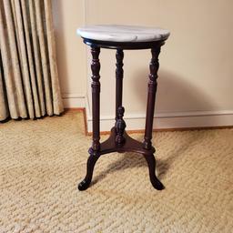 Vintage Stone Top Wooden Pedestal Table