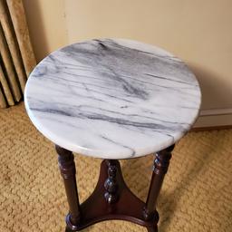 Vintage Stone Top Wooden Pedestal Table