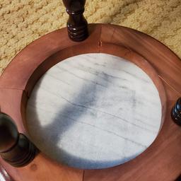 Vintage Stone Top Wooden Pedestal Table