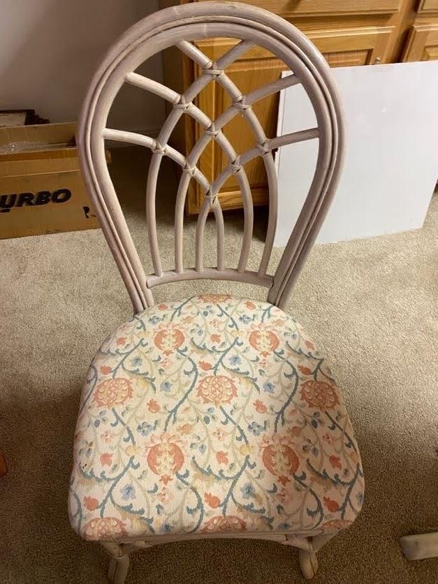 Vintage Wooden Table & 2 Ratan Chairs with Floral Seats