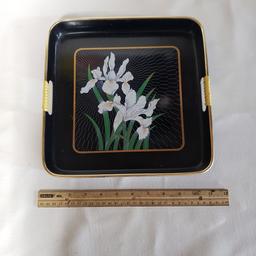 Lot of 3 Vintage Black Lacquer Lily Nesting Trays