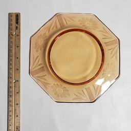 Set of 4 Vintage Etched Amber Glass Dessert Plates