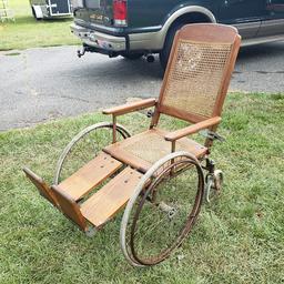 Antique Colson Co Oak Wheel Chair with Caned Seat