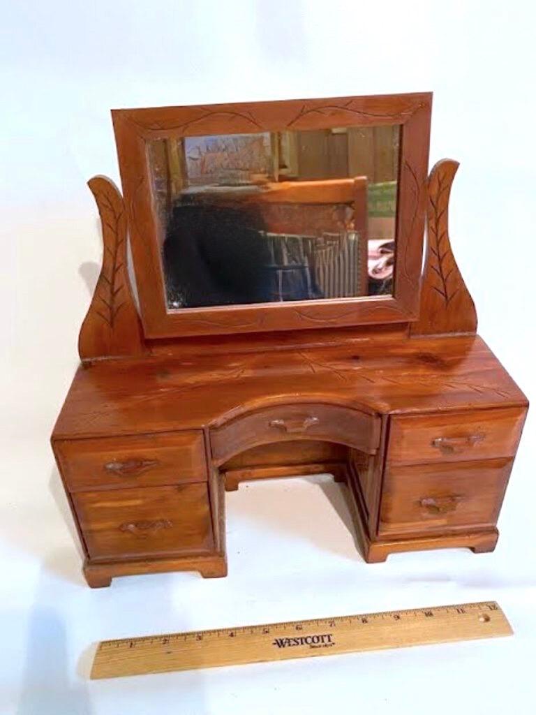 Vintage Wooden Dresser Shaped Jewelry Box with Mirror