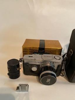 Vintage Olympus Pen F Camera with Leather Case, Film Holder with Hard Leather Carrying Case