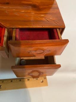 Vintage Wooden Dresser Shaped Jewelry Box with Mirror