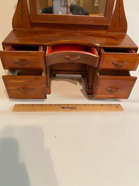 Vintage Wooden Dresser Shaped Jewelry Box with Mirror