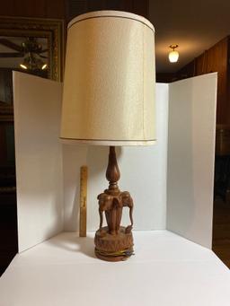 1970's Indian Carved Teak Wood Elephant Sculpture Lamp