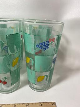 Vintage Set of 8 Water Glasses with Fruit Print