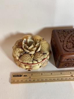 Lot of 3 Trinket Boxes Seashells and More