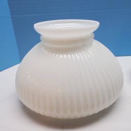 2 Ribbed Milk Glass Student Lamp Shades with 7” Fitters