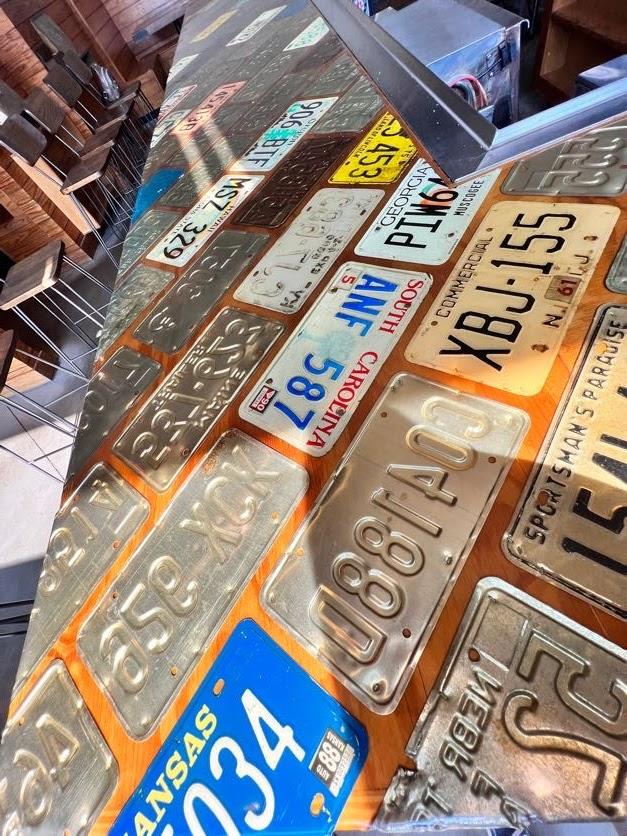 HUGE Bar - Unique Counter Top has Thick Polyurethane with Embedded License Plates