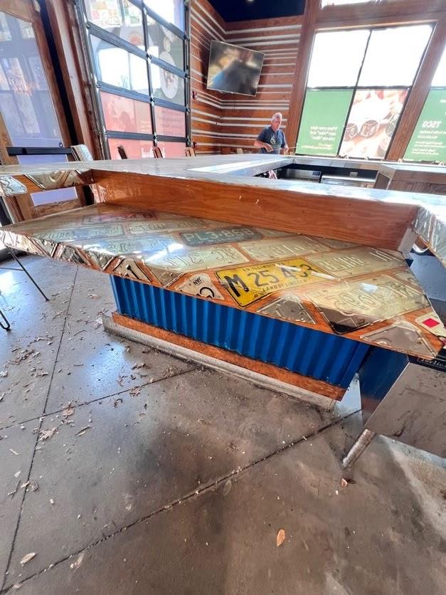 HUGE Bar - Unique Counter Top has Thick Polyurethane with Embedded License Plates