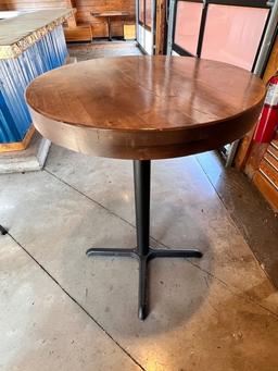 Tall Round Bar Height Table with Wooden Top & Metal Base