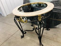 Large Pulaski Wrought Iron, Brass, Marble, and Glass Top Grecian Style Round Dining Table