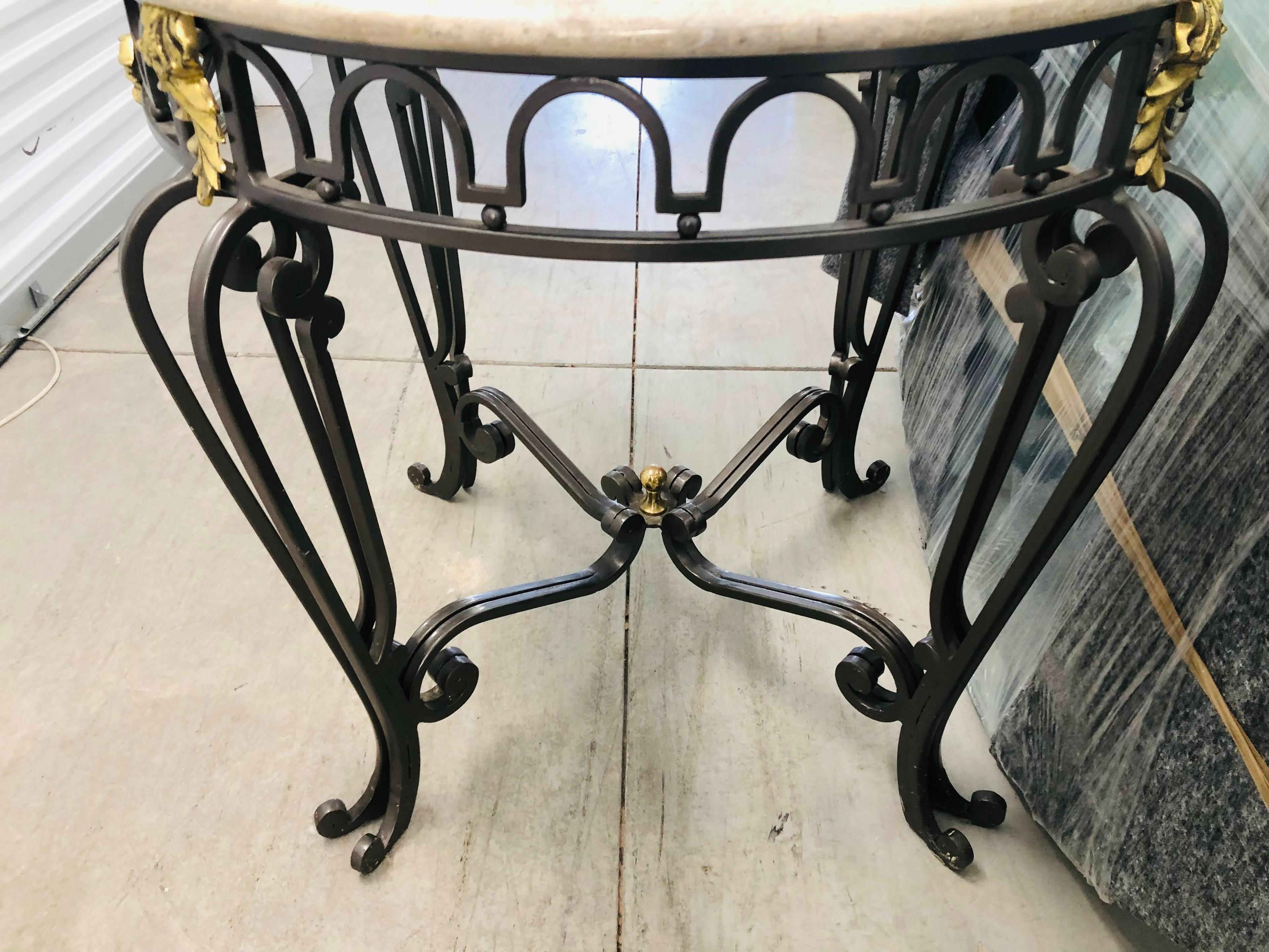 Large Pulaski Wrought Iron, Brass, Marble, and Glass Top Grecian Style Round Dining Table