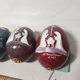 Lot of 3 Hand Crafted Egg Ornaments