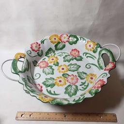 Large Temptations By Tara Floral Serving Bowl with Handles and Caddy