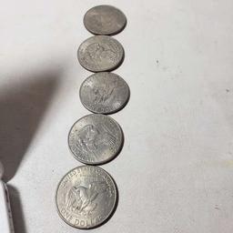 Lot of 5 Eisenhower $1 Coins