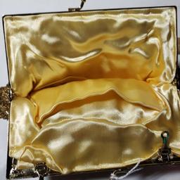 Beautiful Beaded Silk Lined Gold Tone Shell Shaped Evening Bag