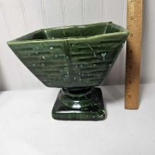 Vintage Green Pottery Pedestal Planter