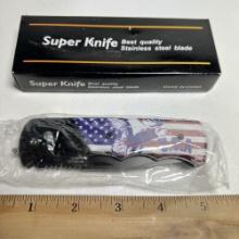 Single Blade Super Knife with USA Eagle & Flag Handle in Box