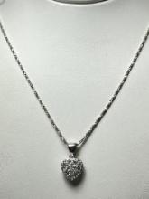 Sterling Silver Heart Pendant with Clear Stones on 18" Sterling Chain
