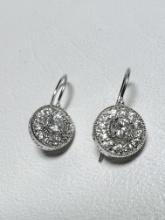 Pair of .925 Sterling Silver Round Pierced Earrings with Clear Stones