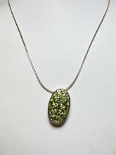 Sterling Silver Pendant with Green Stones on 18" Sterling Rope Chain