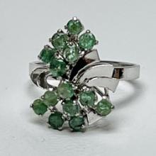 .925 Sterling Silver Ring with Green Stones Siize 7.25