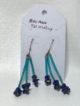 Hand Crafted Triple Strand Beaded Pierced Earrings with Sterling Posts