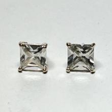 Sterling Silver Pierced Earrings with Clear Square Stones