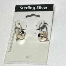 Pair of Sterling Silver Pierced Earrings with Black Stones