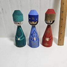 Vintage Wooden 3 Wise Men Candle Holders, Made in Denmark