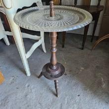 Vintage Round Side Table, Glass Top