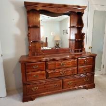 Broyhill Solid Wood Eight Drawer Dresser with Mirror and Shelves