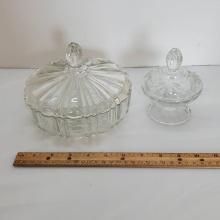 2 Vintage Lidded Glass Candy Dishes