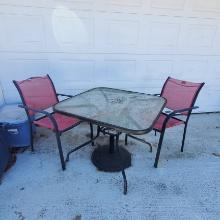 Glass Top Outdoor Square Metal Table and 2 Chairs