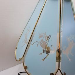 Electric Touch Lamp with Light Blue Glass Panels with Unicorns - Tested and Works