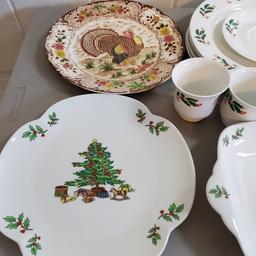 Lot of Ceramic, Glass, Plastic Christmas Party Ware,Thanksgiving Platter and Paper Tablecover