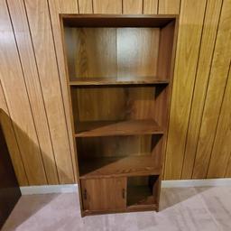 Brown Bookcase with 3 Shelves and a Cubby with Sliding Doors
