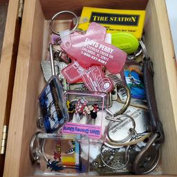 Wooden Box of Key Rings and Hand Painted Souvenir Coconut from Hawaii