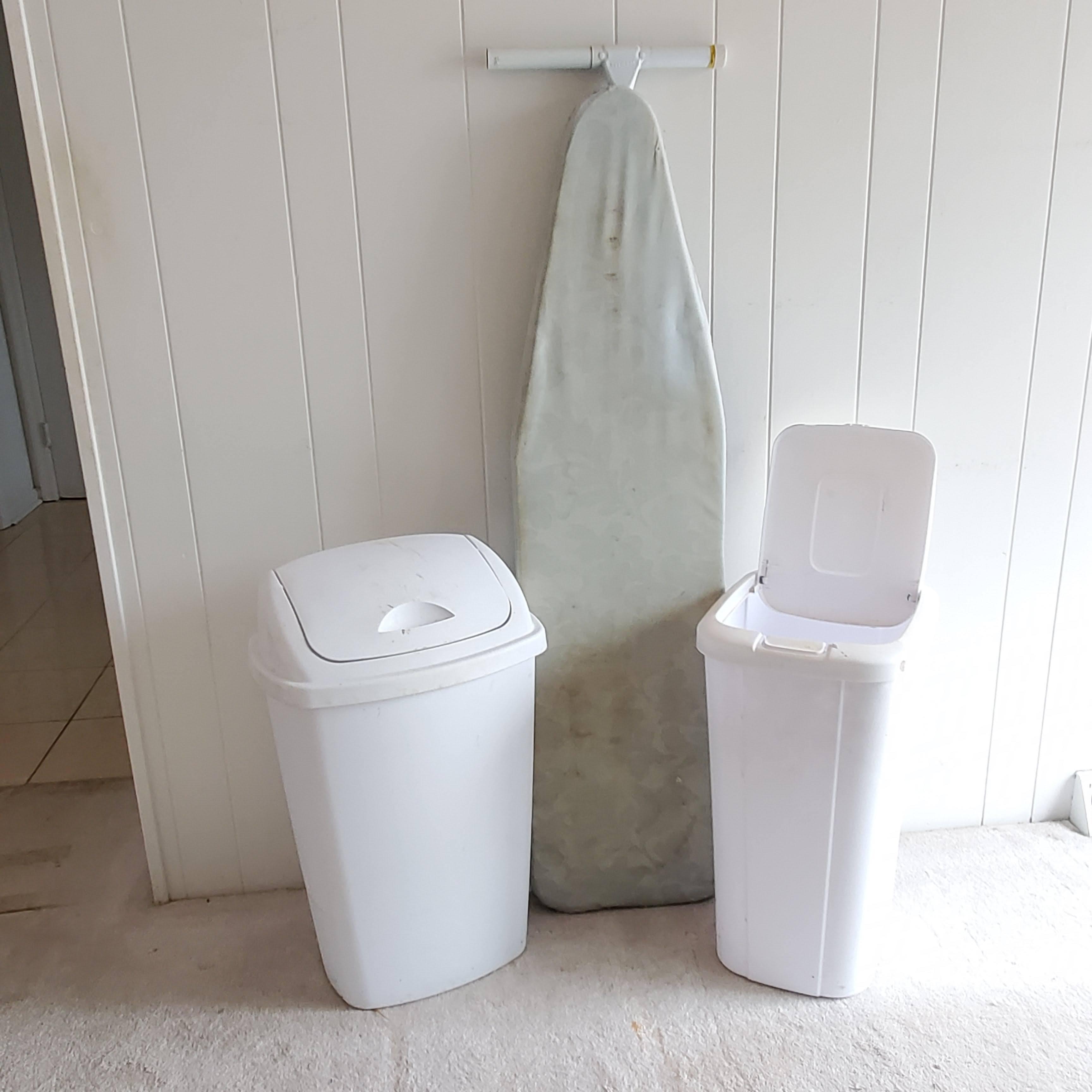 2 13-Gallon Size Trash Cans and Ironing Board