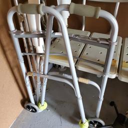 Tub Transfer Bench, 2 Walkers, Rubbermaid Toilet, and a 4 Footed Cane