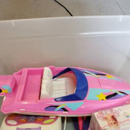 Tote of Barbie Case and Barbie Toys and Fisher Price Doll Pool