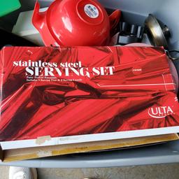 NIB Ulta Beauty Serving Tray Set, Old West Bend Lidded Pot, Mixing Bowl, Salad Spinner