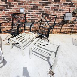 Outdoor Metal Framed Lounge Chair, 2 Swivel Rocking Chairs, and 2 Stools